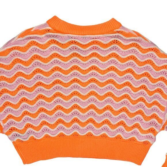 Divided H&M Crop Sweater Women S Orange Pink Chunky Knit Balloon Sleeve Oversize - Picture 7 of 16